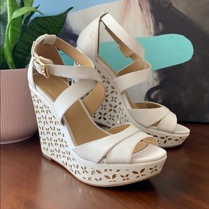 Michael Kors Sienna Floral Leather Wedge Sandal